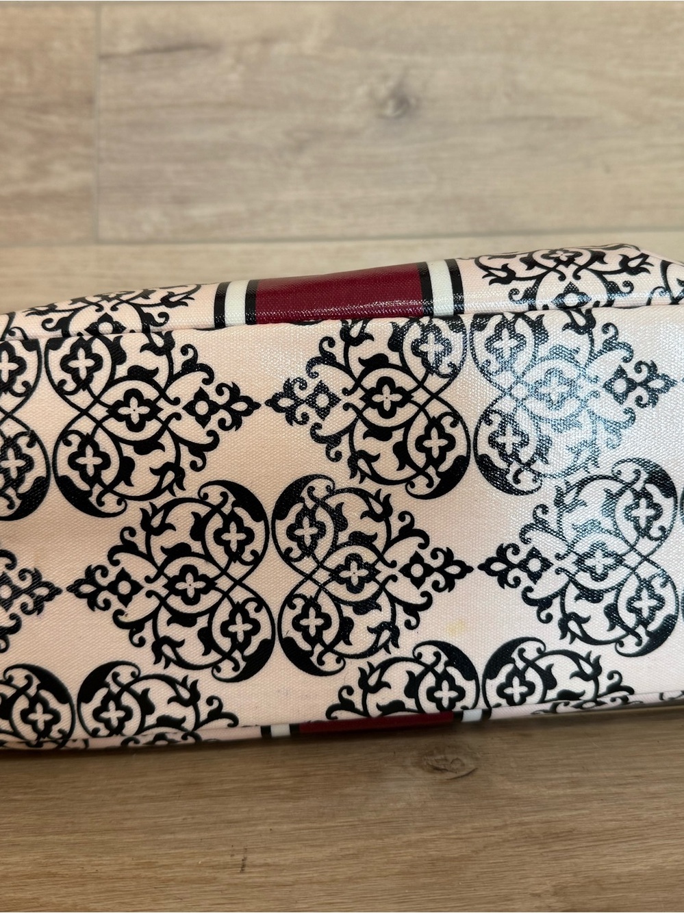 Brighton Heart Tote Bag Cream Burgundy Black Filigree Large Shoulder Tote - Picture 4 of 10